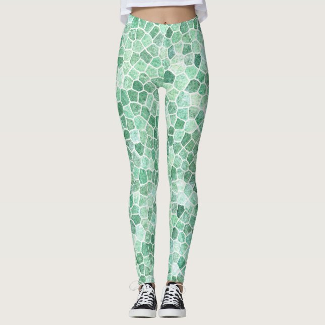 Aqua Turcos Cobbling Patchwork Terrazo Mönster Leggings (Framsida)