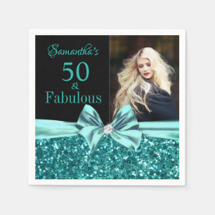 Aqua Turcos Glitter Bow 50:e födelsedagsfoto Pappersservett