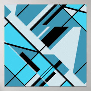 Aqua Turcos Grått med svart diagonal design Poster
