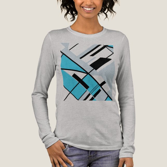 Aqua Turcos Grått med svart diagonal design T Shirt (Framsida)