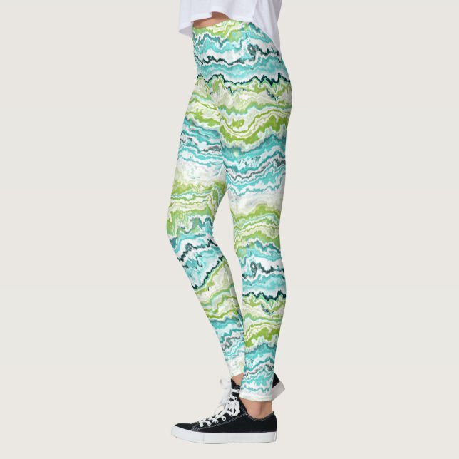 Aqua Turcos Lime Green Minerals Agate Mönster Leggings (Vänster)
