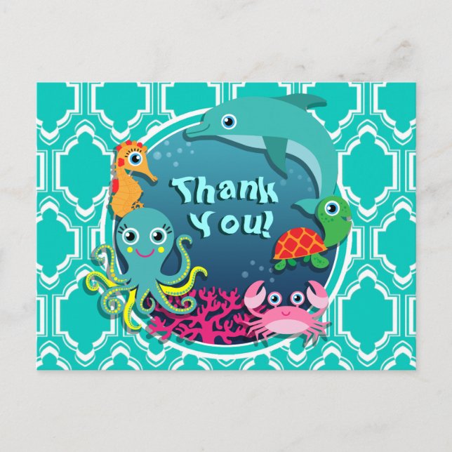 Aqua Turcos Ocean Life Baby Shower Vykort (Framsida)