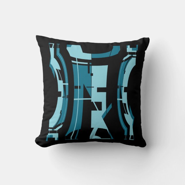 Aqua Turcos on Black Bold Tribal Art Design Kudde (Framsida)