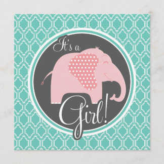 Aqua Turcos Retro Flicka Elephant Shower Inbjudningar
