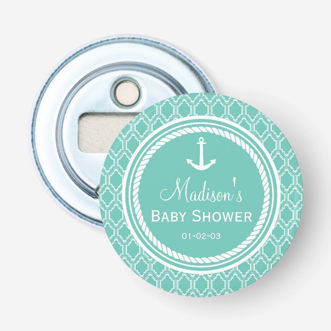 Aqua Turcos Retro Nautical Anchor Baby Shower Flasköppnare (Framsidan)