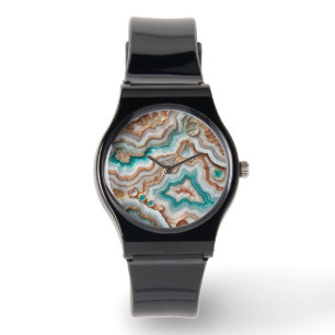 Aqua Turcos  Rosa ros Guld Marble Mönster Armbandsur