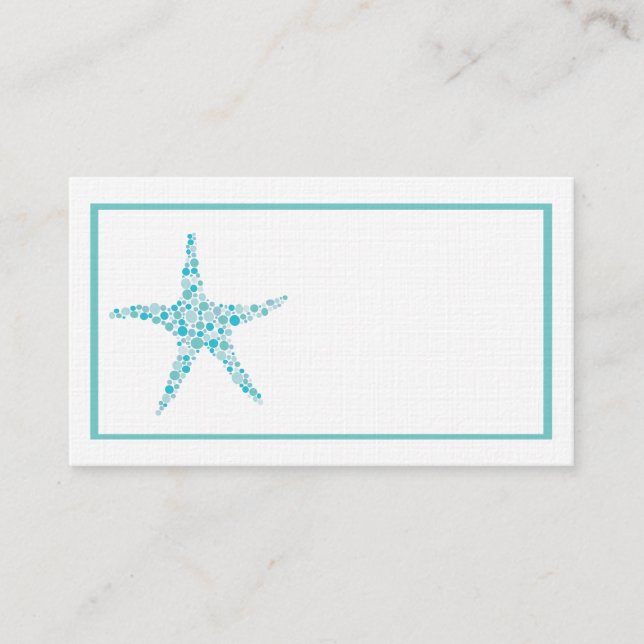 Aqua Turcos Starfish Bröllop Bord Place Cards Placeringskort (Framsida)