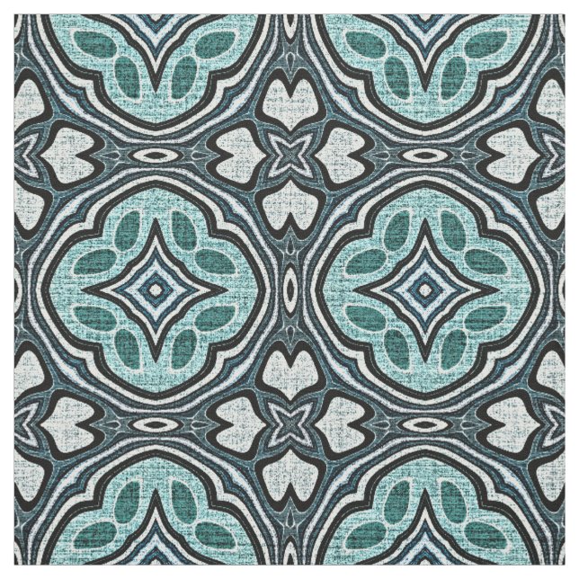 Aqua Turcos Teal Blue Bali Batik Stil Mönster Tyg (Provkarta)