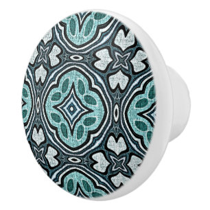 Aqua Turcos Teal Grått Blue Ethnic Tribe Art Knopp