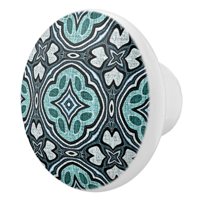 Aqua Turcos Teal Grått Blue Ethnic Tribe Art Knopp (Höger)