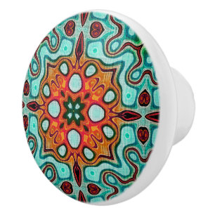 Aqua Turcos Teal Orange Brown Ethnic Tribe Art Knopp