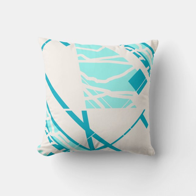 Aqua turkos på off-white abstrakt MCM-inspirerad Kudde (Framsida)
