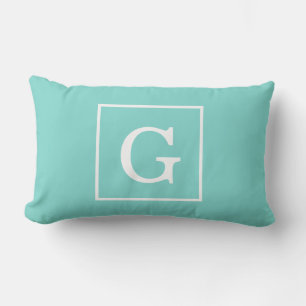 Aqua Turkos Vit Infattad Initial Monogram Lumbarkudde
