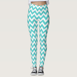 Aqua Turkvoise Chevron Mönster Kvinnors beningar Leggings