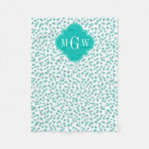 Aqua / Turq White Stars Teal Quatrefoil 3 Monogram Fleecefilt