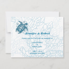 Aqua Turtle Kärlek Bröllop spara datum Card Datumet
