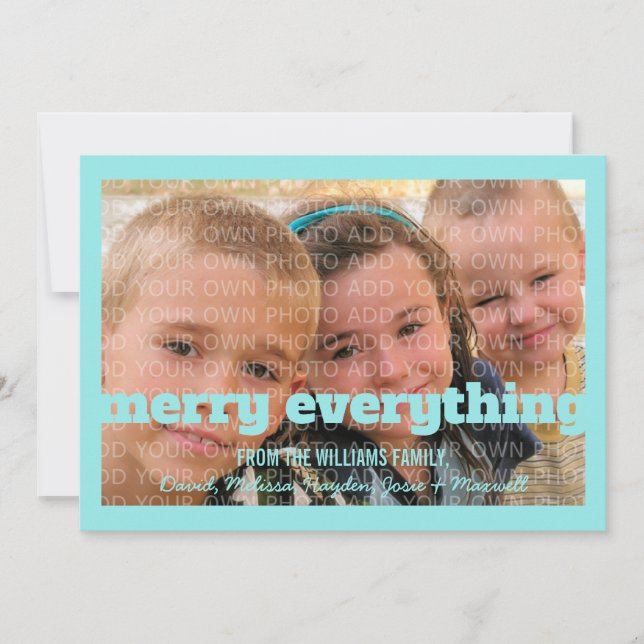 Aqua Typography Merry All Photo Card Julkort (Framsida)