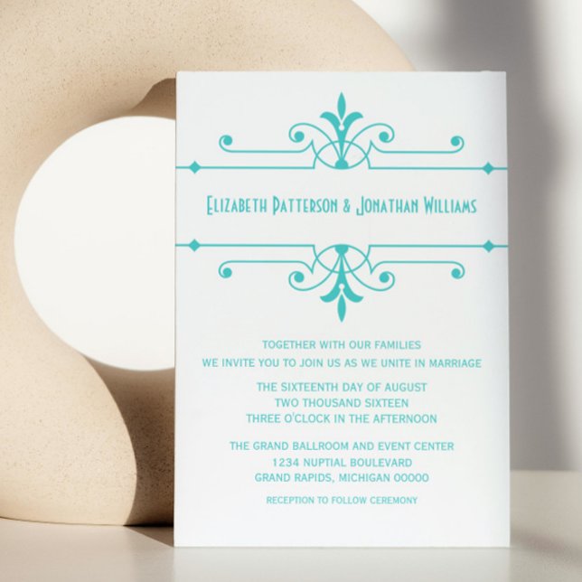 Aqua v2 Finare inbjudan till prydnadsbröllop (Aqua v2 Fancy Ornamental Wedding Invite)