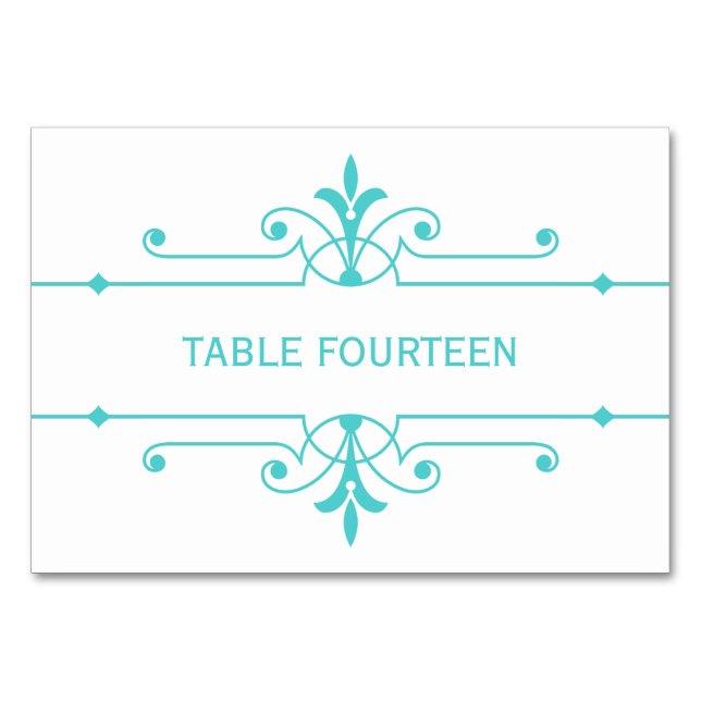 Aqua v2 Finare Ornamental Bröllop Bord Card Bordsnummer (Framsidan)