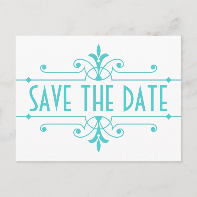 Aqua v2 Finare Ornamental Save Date Postcard Meddelande Vykort (Framsida)