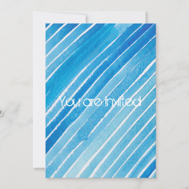 Aqua Vattenfärg Ränder Baby Shower Inbjudningar (Framsida)