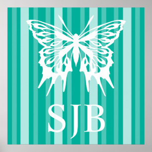 Aqua Victorian Dam Rand med Butterfly Poster