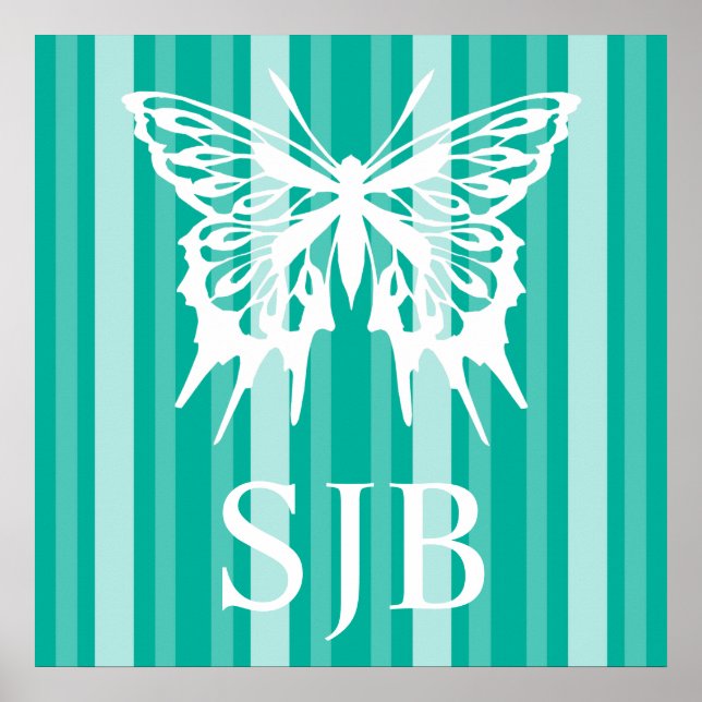 Aqua Victorian Dam Rand med Butterfly Poster (Framsidan)