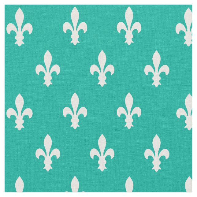 Aqua Victorian Fleur de Lys Fabric Tyg (Närbild)