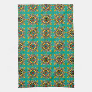 Aqua Victorian Tile Design Kökshandduk