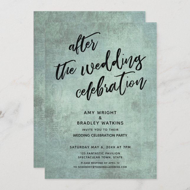Aqua Vintage Casual Efter Bröllopsfirande Inbjudningar (Fram/baksida)