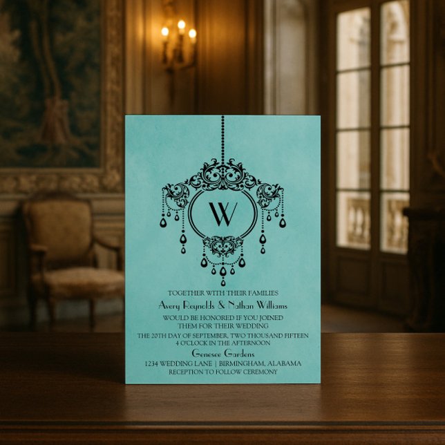 Aqua Vintage Chandelier bröllopsinbjudan Inbjudningar (Aqua Vintage Chandelier Wedding Invite)