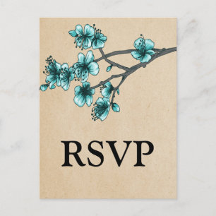 Aqua Vintage Cherry Blommar OSA Postcard Inbjudan Vykort