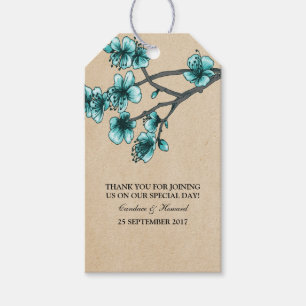 Aqua Vintage Cherry Blommars Gift Märkres Presentetikett