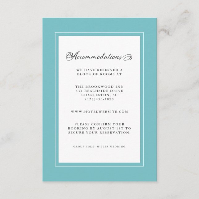 Aqua & Vit Bröllopsdetalj Moderna Stilikoner Ramar Tilläggskort (Framsida)