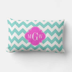 Aqua Vit Chevron Hot Rosa Quatrefoil 3 Monogram Lumbarkudde