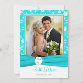 Aqua, Vit, Grå Snöflingor Tacksamhetskort - Platt Inbjudningar