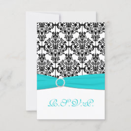 Aqua, Vit och Svart Damask Svarskort 2 OSA Kort