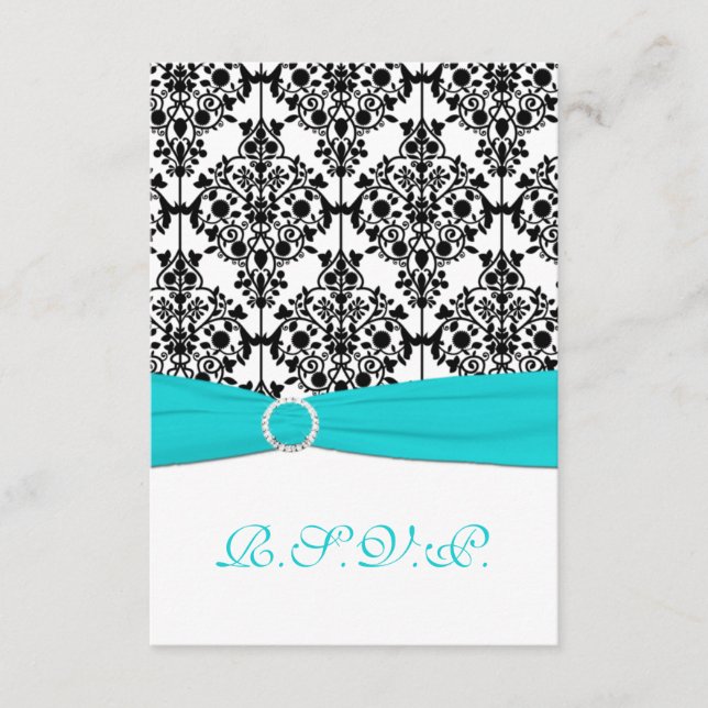 Aqua, Vit och Svart Damaskursvarskort 2 OSA Kort (Framsida)
