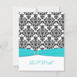Aqua, Vit, Svart Damask II RSVP-kort OSA Kort