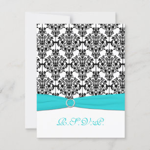Aqua, Vit, Svart Damask II RSVP-kort OSA Kort