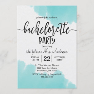Aqua Watercolor Bachelorette-partiets inbjudan