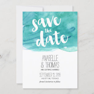 Aqua Watercolor Bröllop Save the Date Inbjudningar