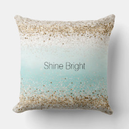 Aqua Watercolor Guld Confetti Glitter Kudde
