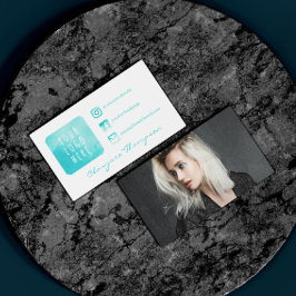 Aqua Watercolor Logo och Photo Social Media Visitkort