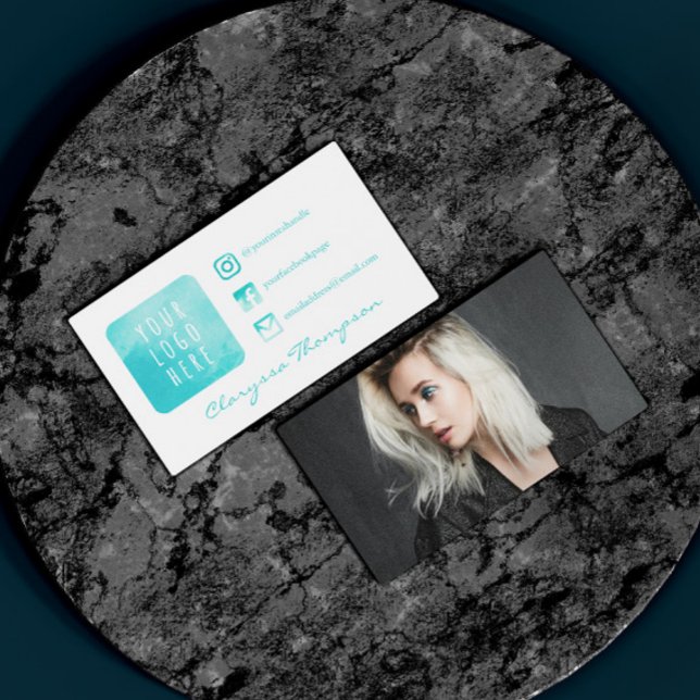 Aqua Watercolor Logo och Photo Social Media Visitkort (Skapare uppladdad)