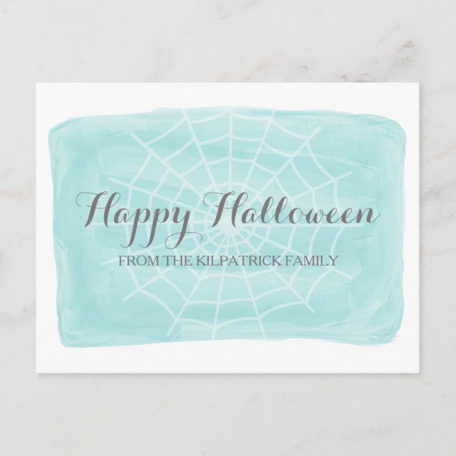 Aqua Watercolor Spindelnät Halloween-vykort Vykort (Framsida)