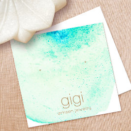 Aqua Watercolor Studs Earring Visning Holder Fyrkantigt Visitkort