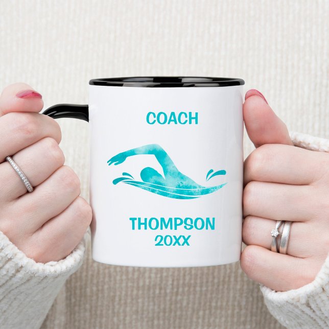 Aqua Watercolor Swimming Coach Mugg (Skapare uppladdad)