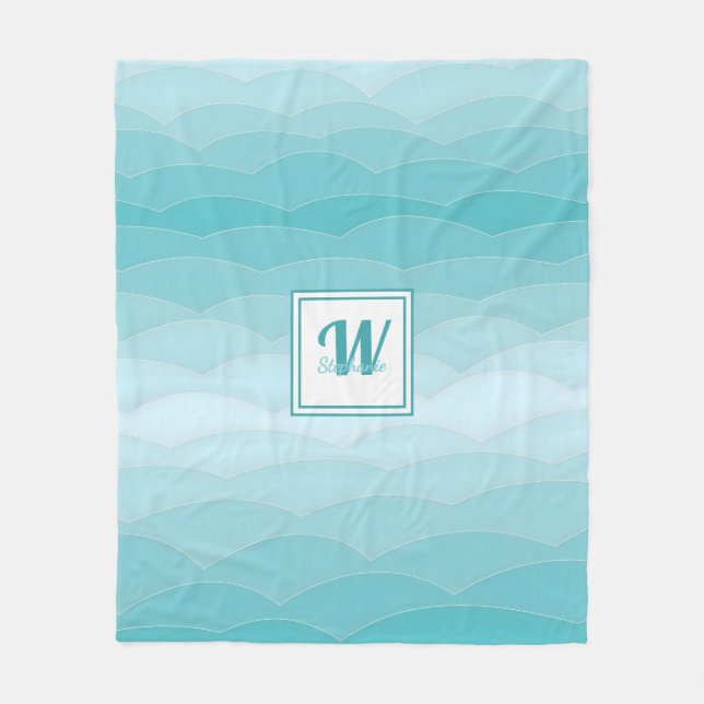 Aqua Wave Gradient | Modernt Havsmönster Fleecefilt (Framsidan)