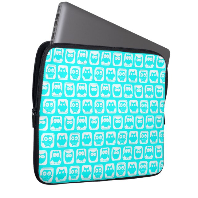 Aqua Whimsical Uggla Mönster Laptop Sleeve (Framsidan Höger)